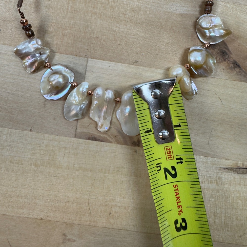 Artisan Keshi Pearl Statement Necklace Iridescent Copper Tone Toggle Clasp 18in - Picture 8 of 11